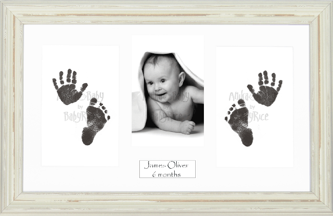 BabyRice Baby Hand & Footprints Kit, Inkless Prints, Shabby Chic Frame