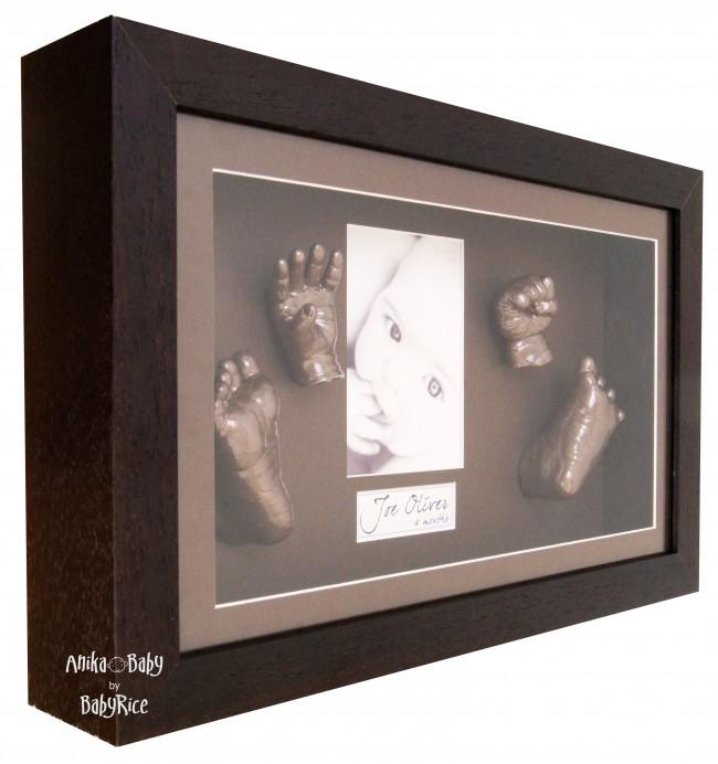 Large 3D Baby Casting Kit, Redwood Brown Deep Box Display Frame, Bronze Paint