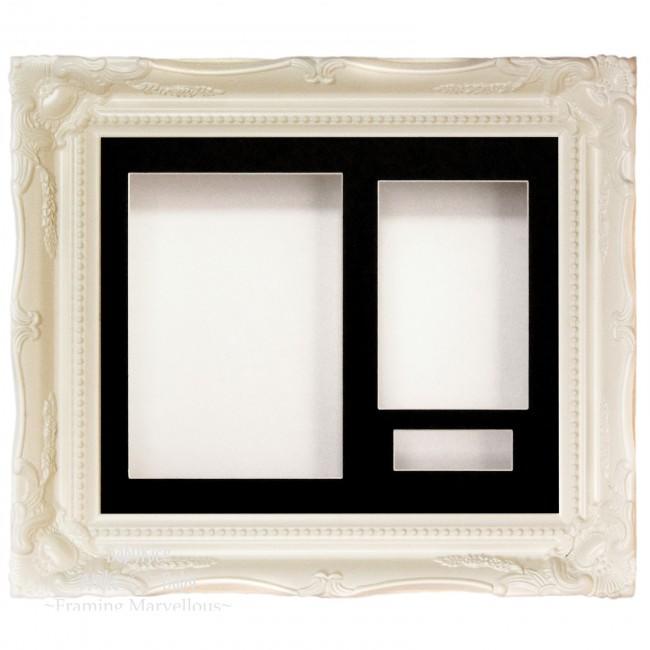 White Rococo frame, Black Mount and White Backing Card