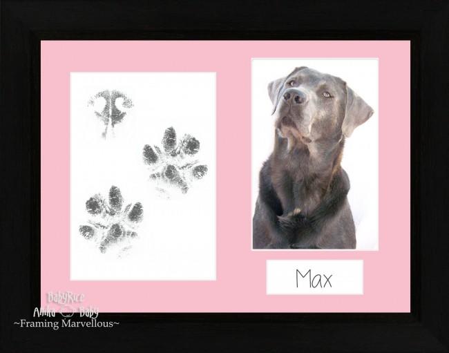 Pet Paw Prints Kit with Black woodgrain Wooden Frame Pink Insert