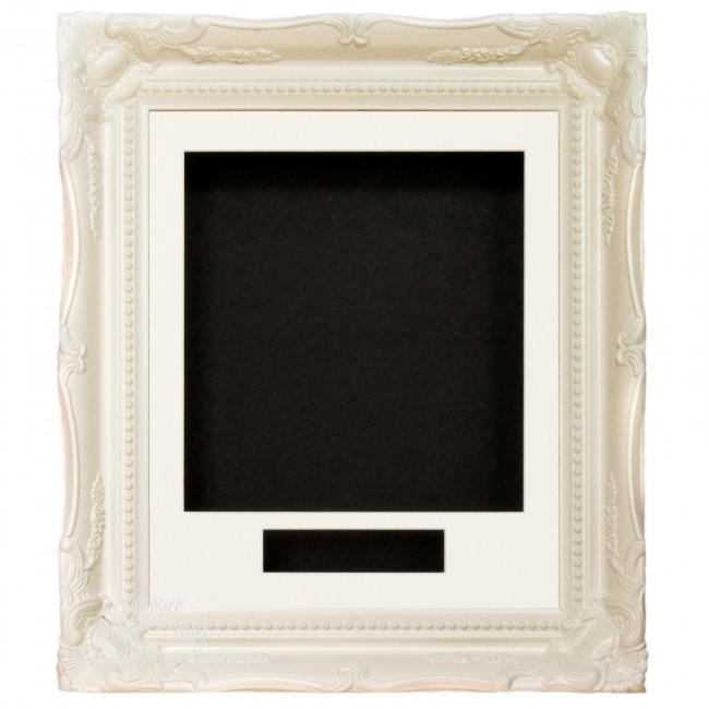 White Ornate Rococo frame, White Mount and Black Backing Card