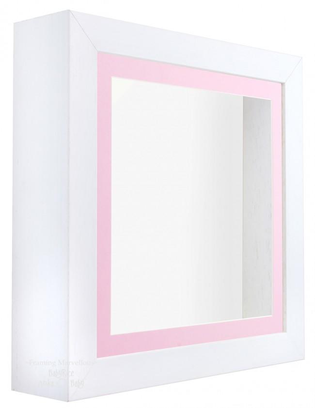 White Shadow Box Deep Display 3D Wooden Frame Square Pink Front / White Back