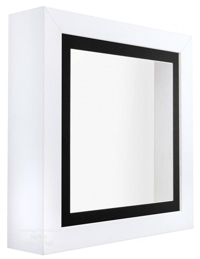 White Shadow Box Deep Display 3D Wooden Frame Square Black Front / White Back