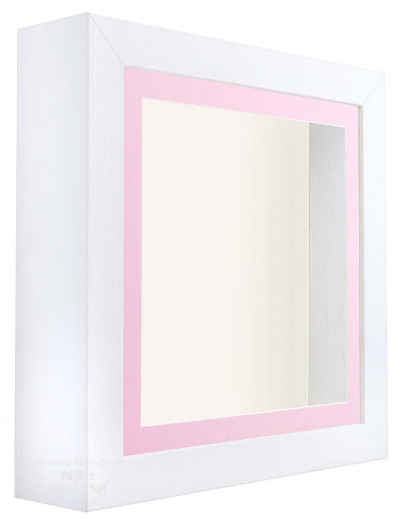 White Shadow Box Deep Display 3D Wooden Frame Square Pink Front / Cream Back