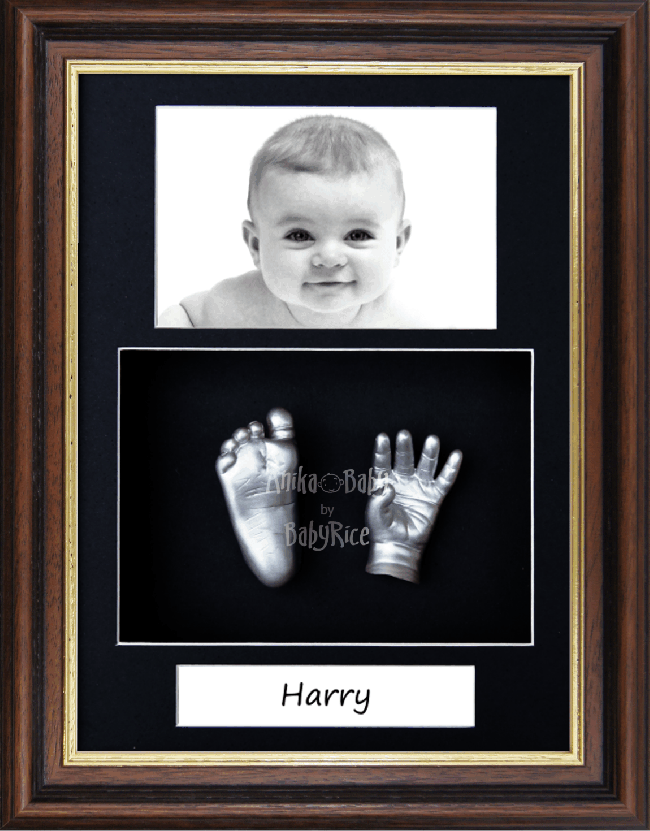 Baby Casting Kit, Mahogany Dark Wood Photo Frame, Silver