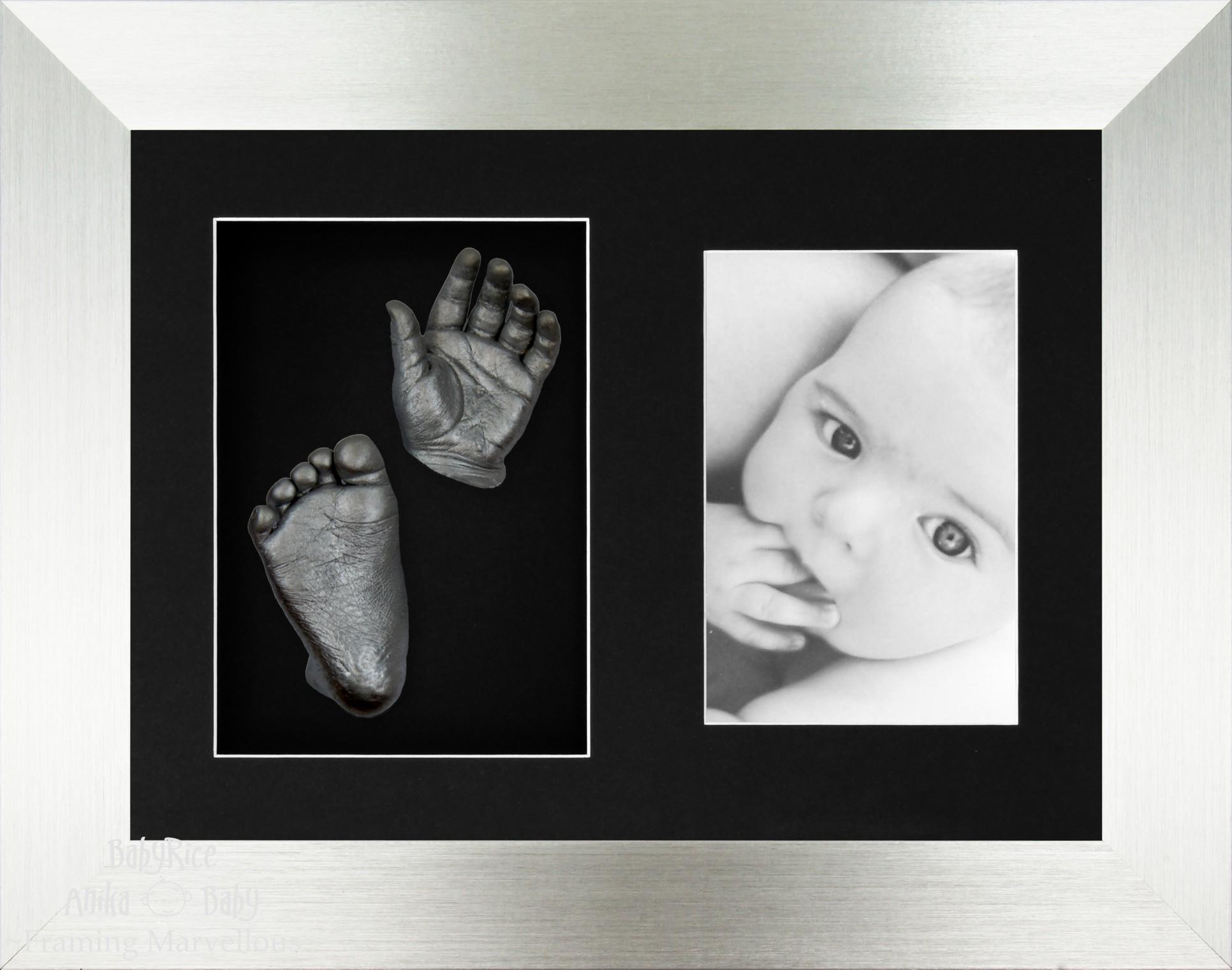 Baby Casting Kit with Silver Photo and Casts Display Frame Black Inserts / Pewter Paint