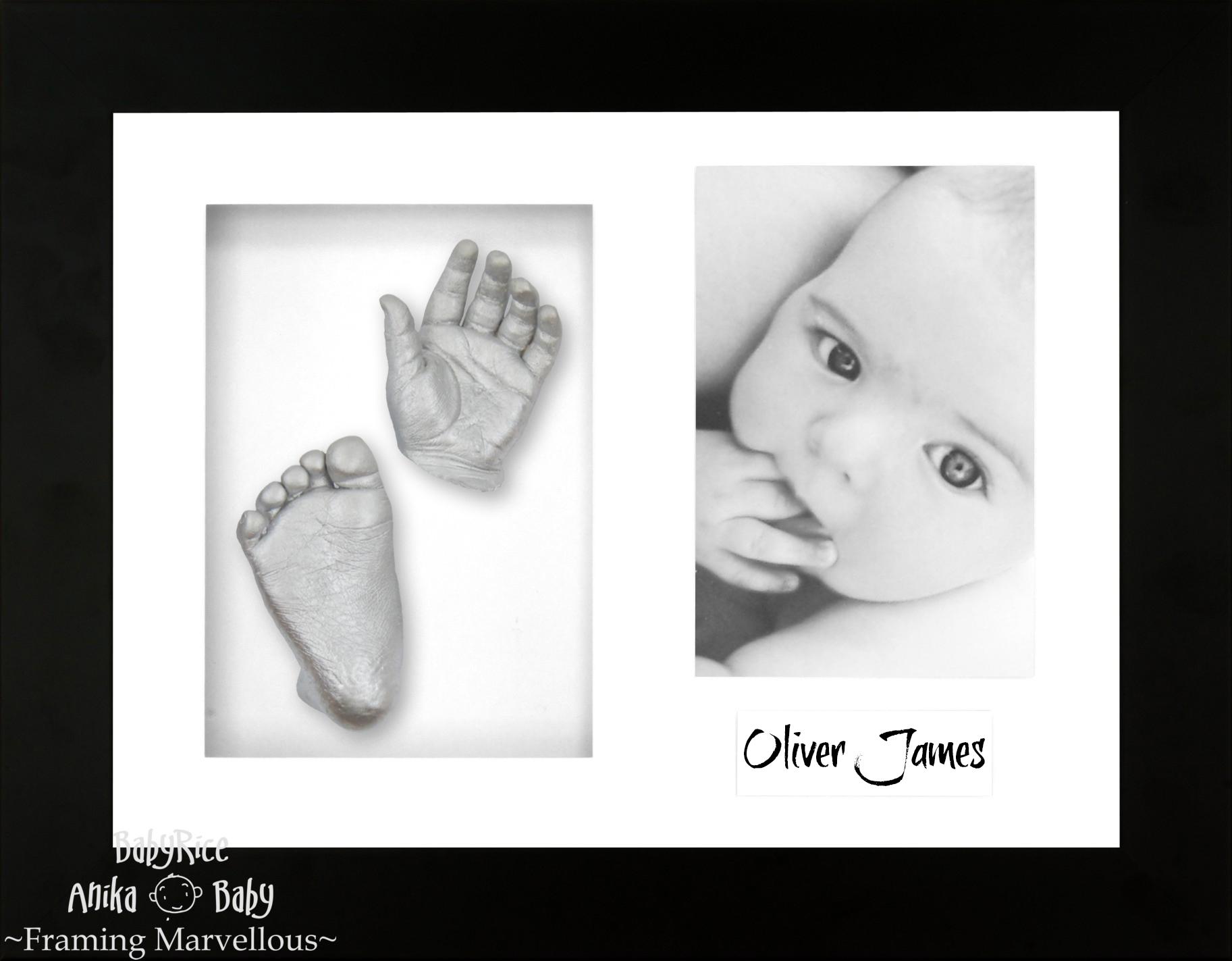 Black Frame, White Mount, Silver Baby Hand Foot Cast