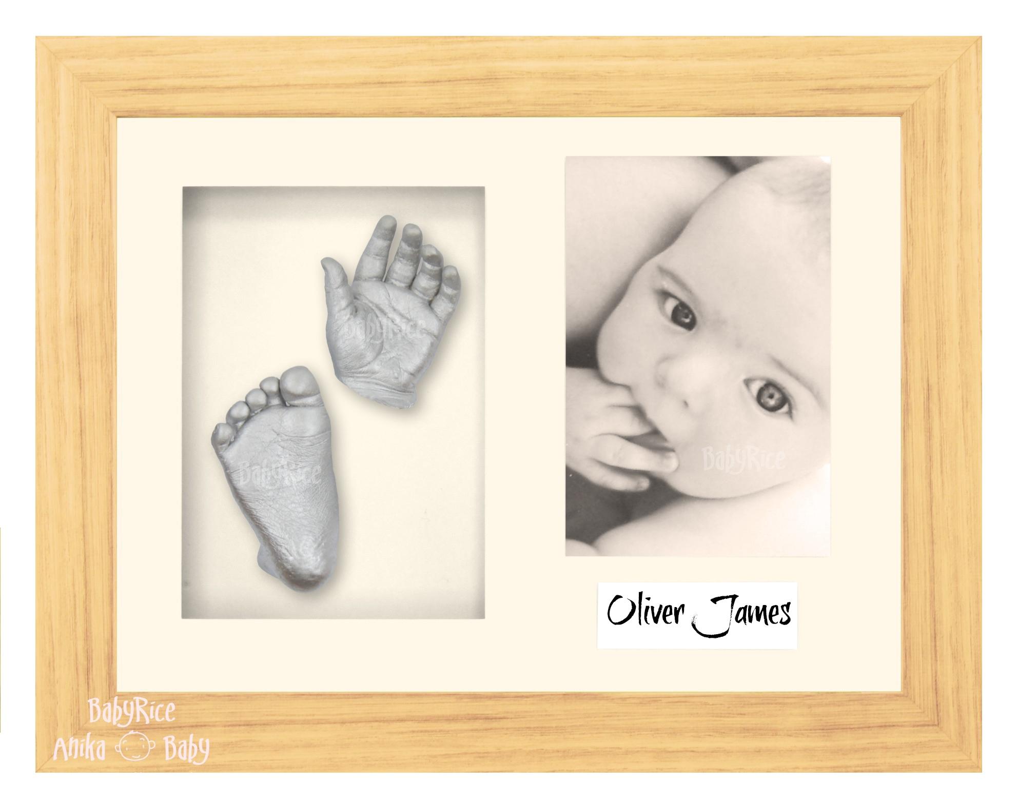 Oak Effect Frame, Cream Mount, Silver Baby Hand Foot Cast