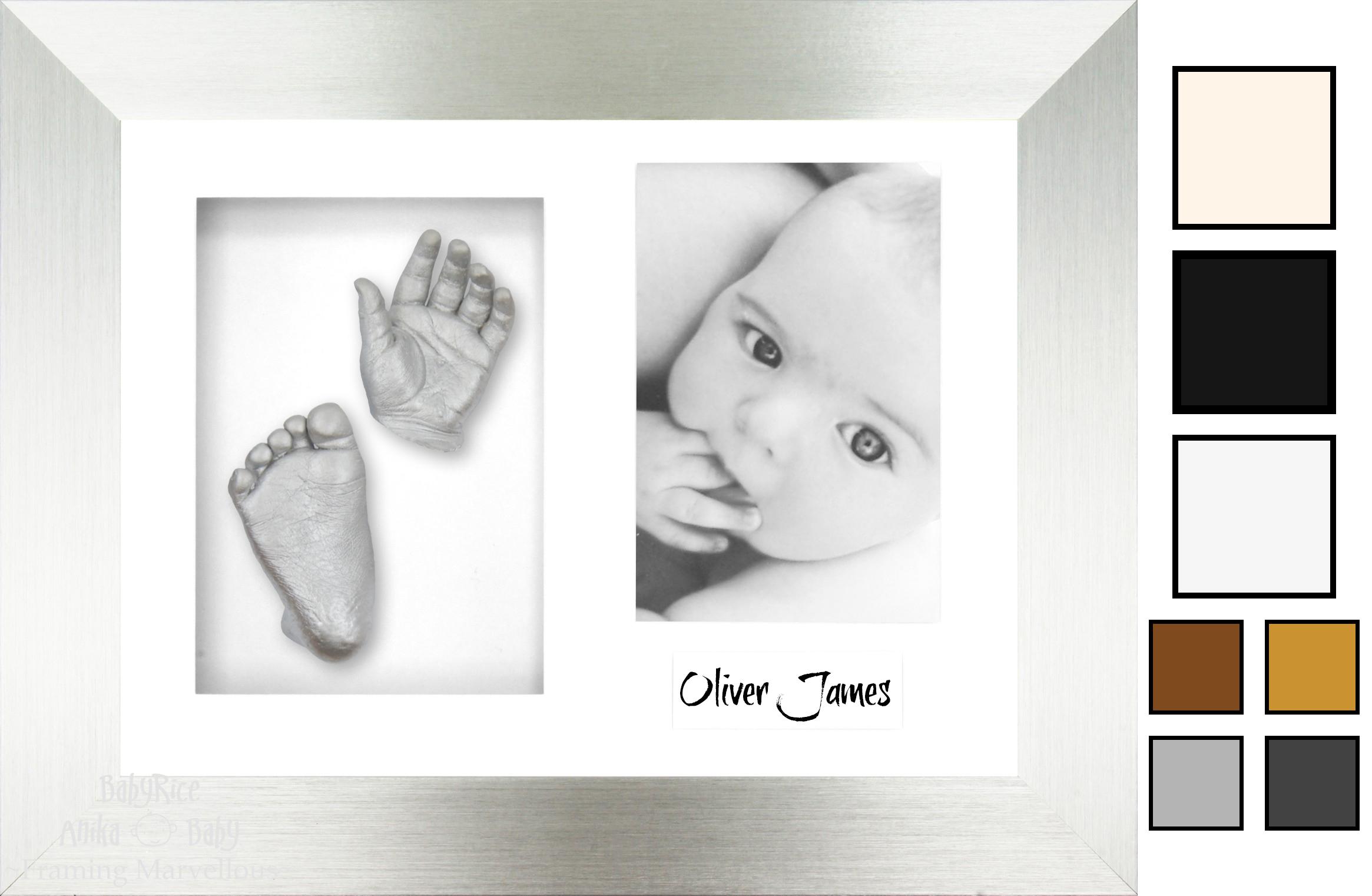 Baby Hand Foot Moulding Casting Kit, Silver Shadowbox Frame