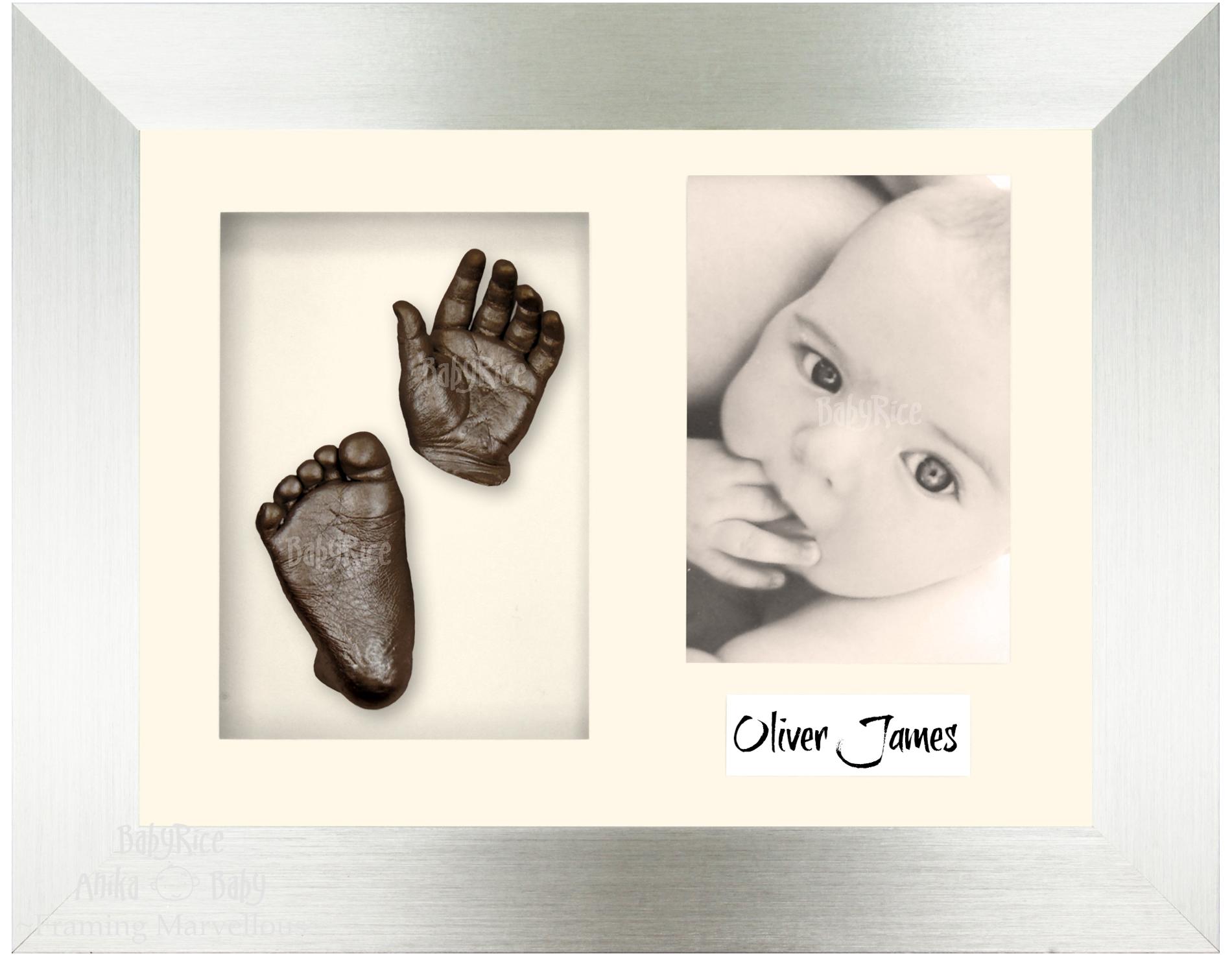 Silver Frame, Cream Mount, Bronze Baby Hand Foot Cast
