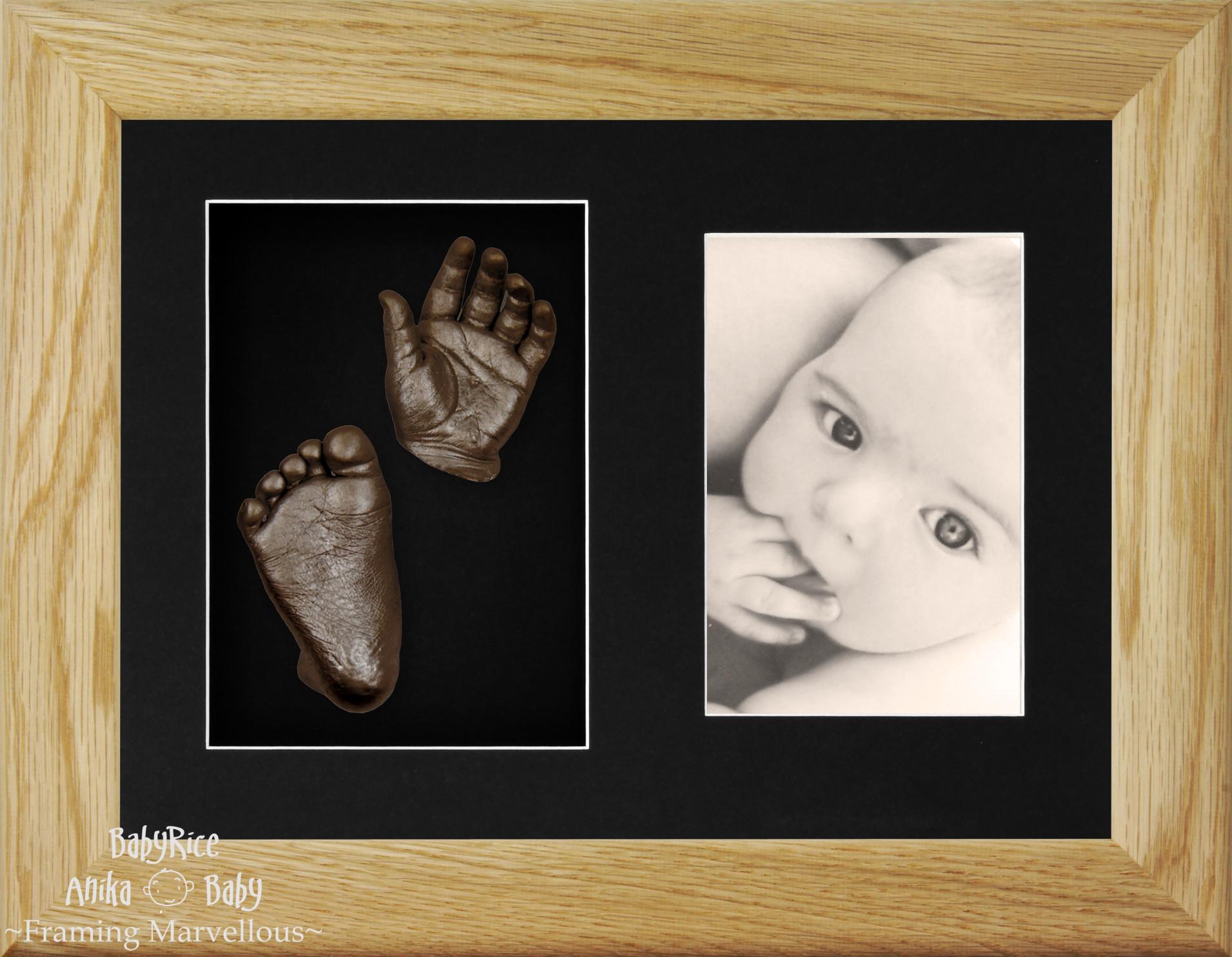 Baby Hand Foot Casting Kit Oak Frame Set Bronze
