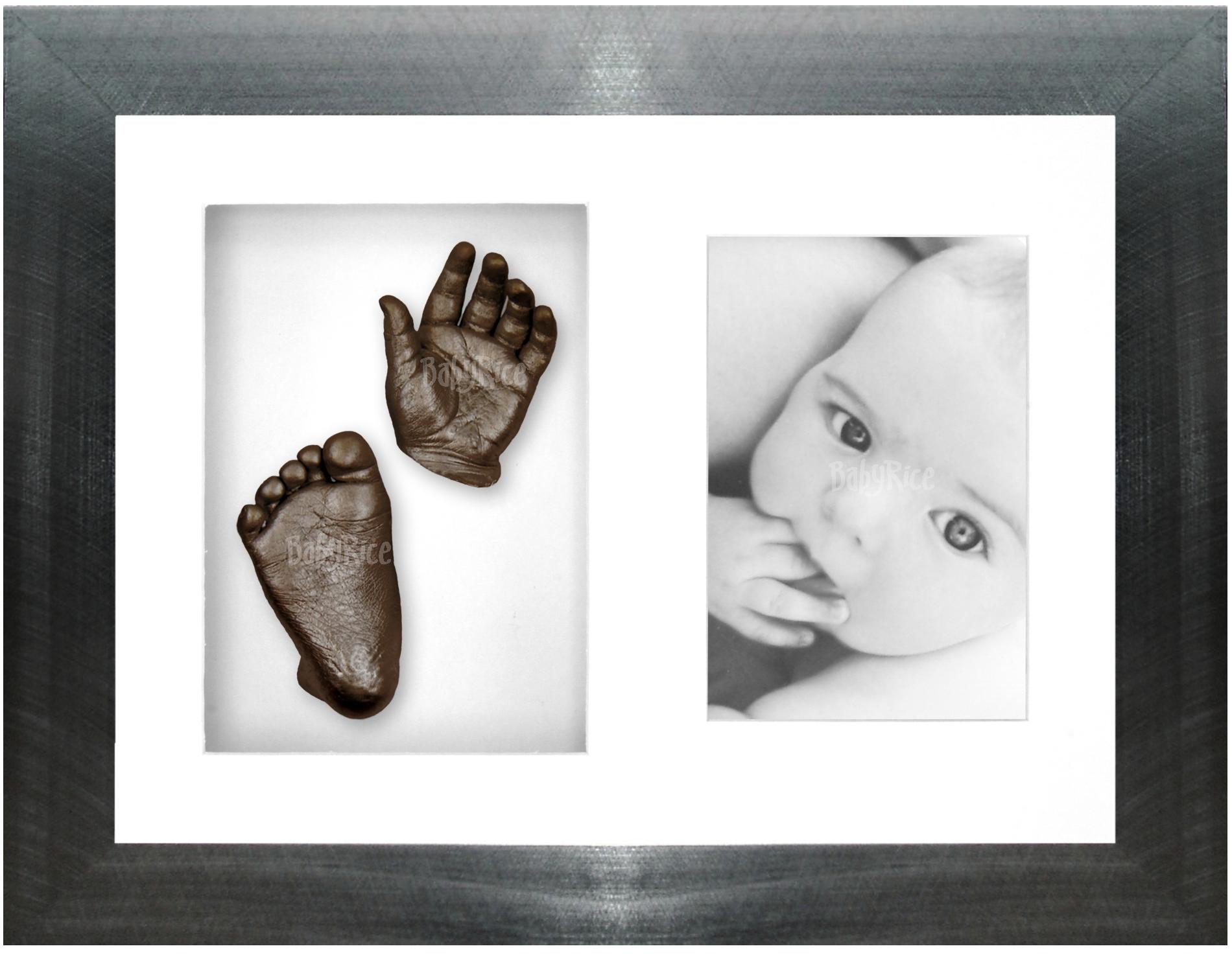Baby Hand Foot Moulding Kit Bronze with Pewter Frame Set