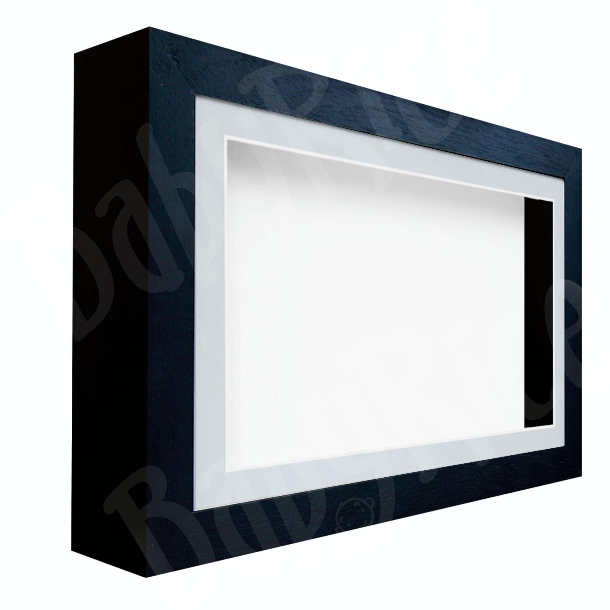 Black Woodgrain Box Frame, Light Grey White Inserts