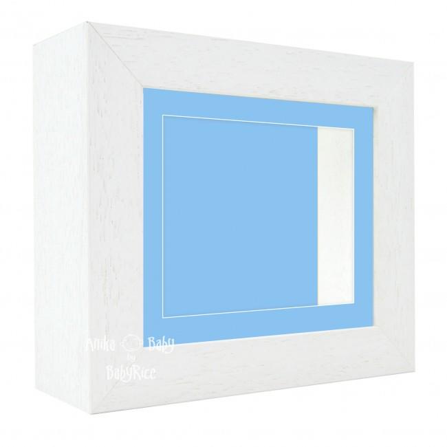 Deluxe White Deep Box Frame 6x5” with Blue Mount and Backing