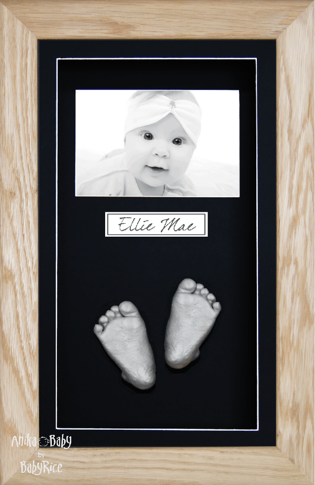 Solid Oak Wooden Frame, Baby Memories Casting Kit, Silver Casts