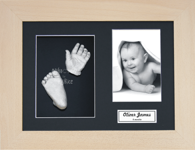 Baby Casting Kit, Real Beech Wooden Frame, Silver Hand Foot Casts