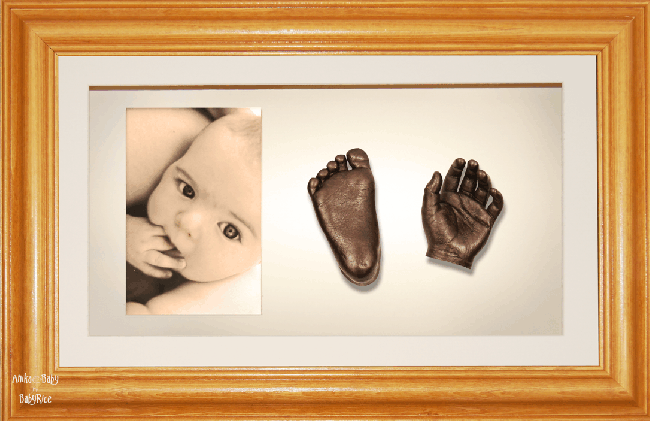 Large, Twins Baby Hand Foot Casting Kit / Honey Pine Frame / Bronze