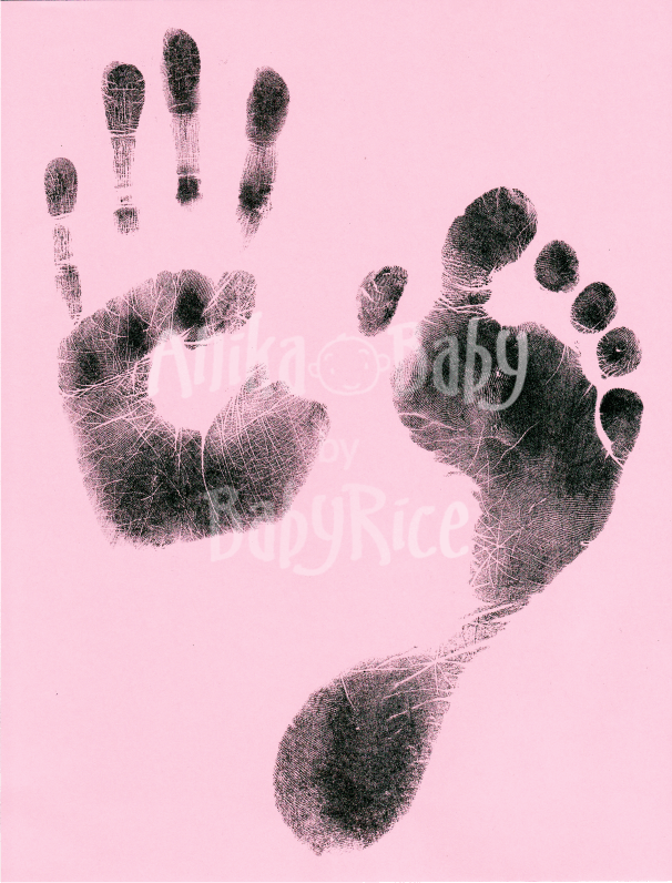 Baby Girl Inkless Wipe Hand Footprint Kit A4 Pink Cards