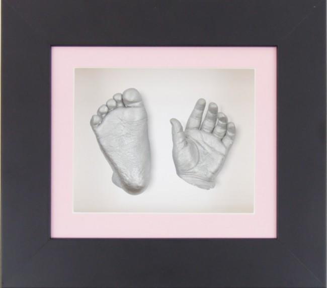 Baby Girl Gift Silver Casting Kit Black Frame Pink White Display