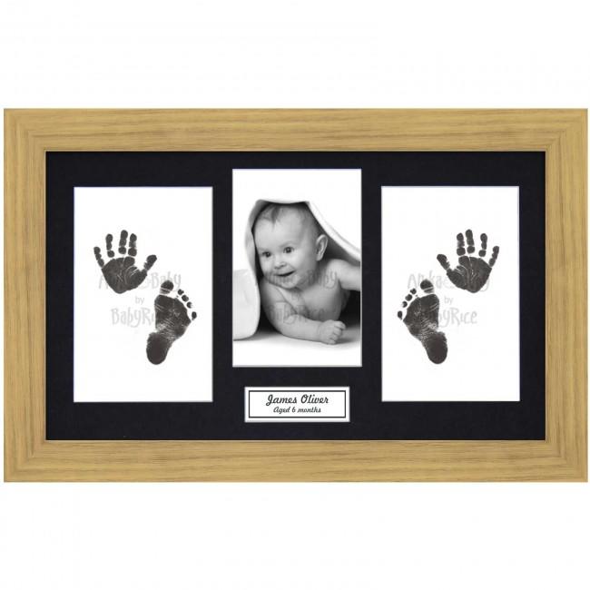 BabyRice Baby Hand & Footprints Kit, Inkless Prints, Oak effect Frame