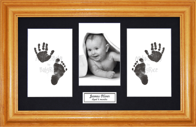 BabyRice Baby Hand & Footprints Kit, Inkless Prints, Honey Pine Frame