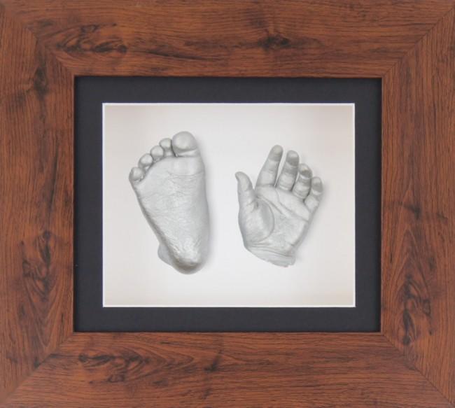 Baby Casting Kit Mahogany Effect Frame Black White backing Silver