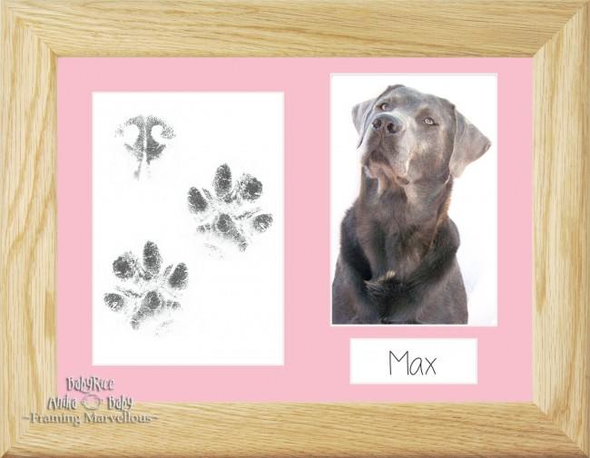 Pet Paw Prints Kit with Solid Oak Wooden Frame Pink Insert