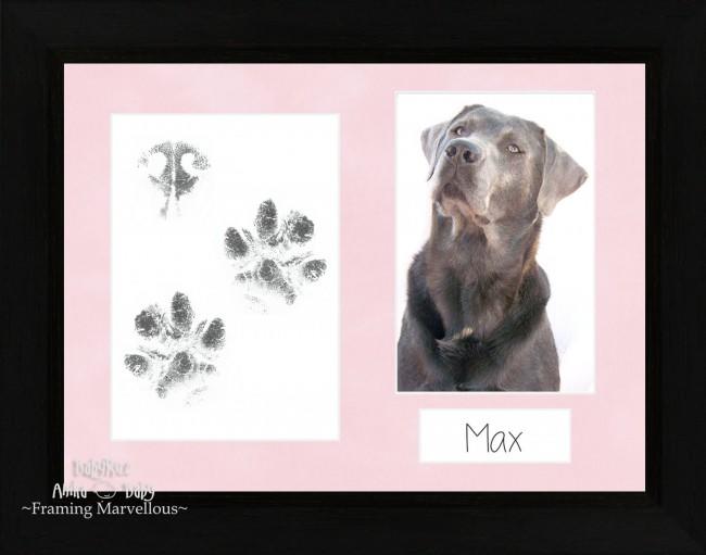 Pet Paw Prints Kit with Black woodgrain Wooden Frame Mott Pink insert