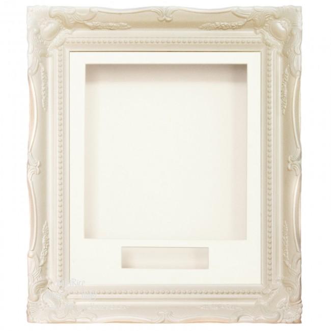 White Ornate Rococo frame, White Mount and White Backing Card