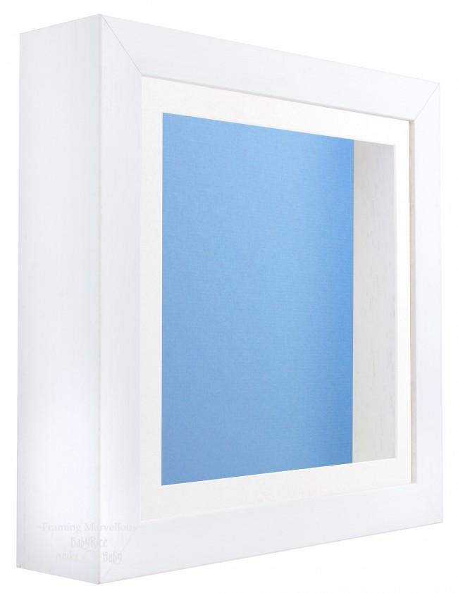 White Shadow Box Deep Display 3D Wooden Frame Square White Front / Blue Back