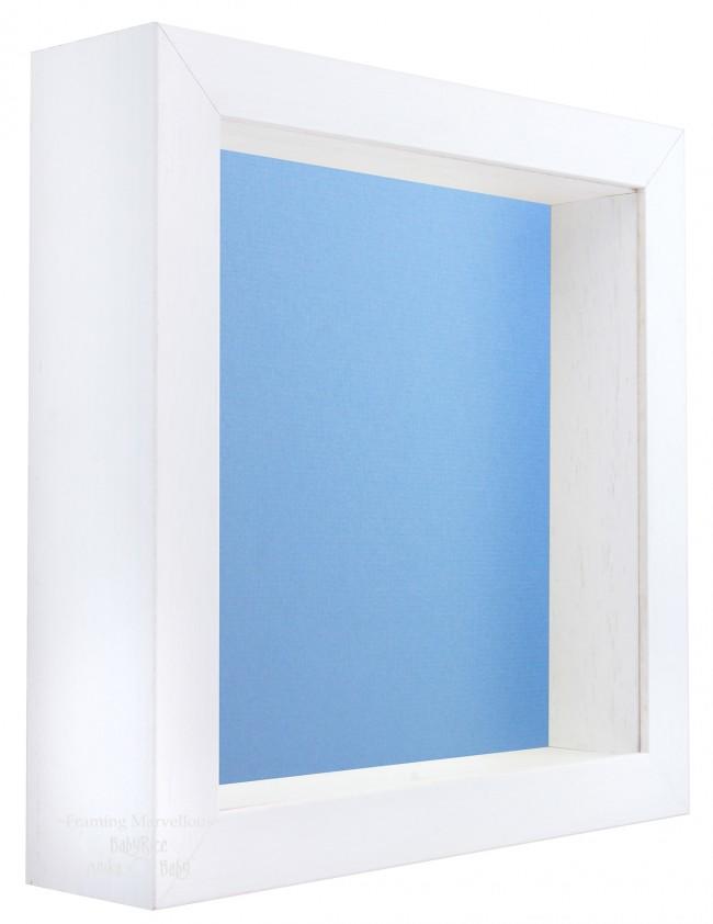 White Shadow Box Deep Display 3D Wooden Frame Square Heart Blue Back Only