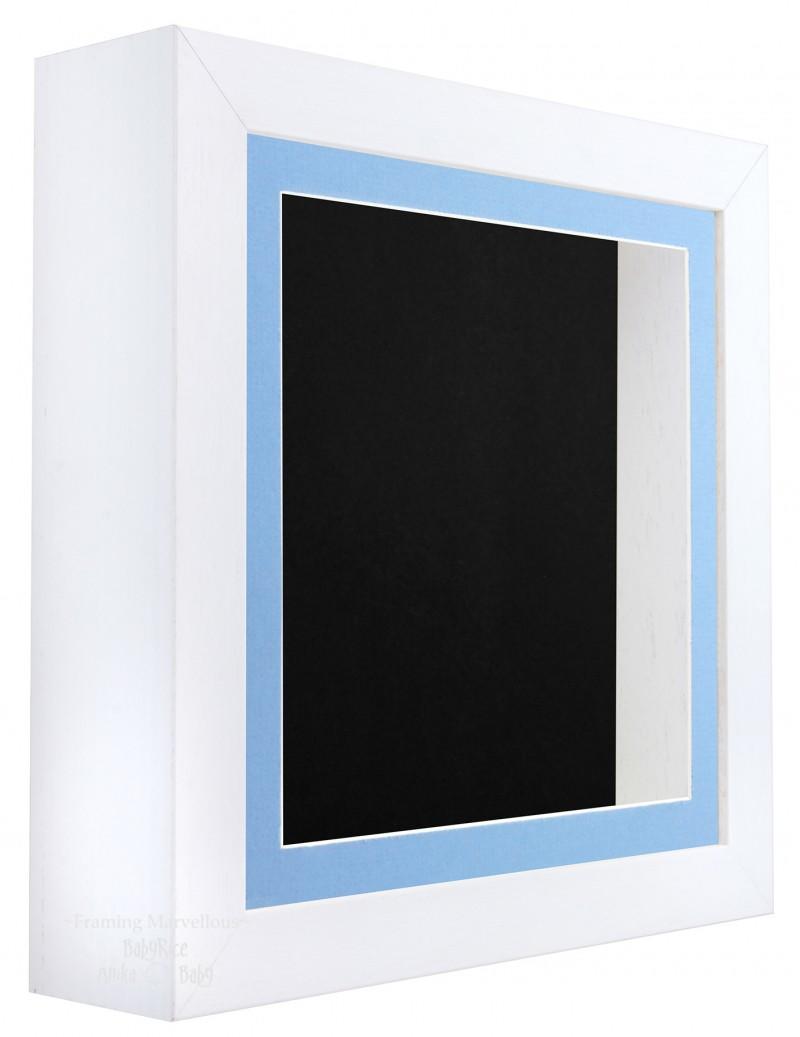 White Shadow Box Deep Display 3D Wooden Frame Square Blue Front / Black Back