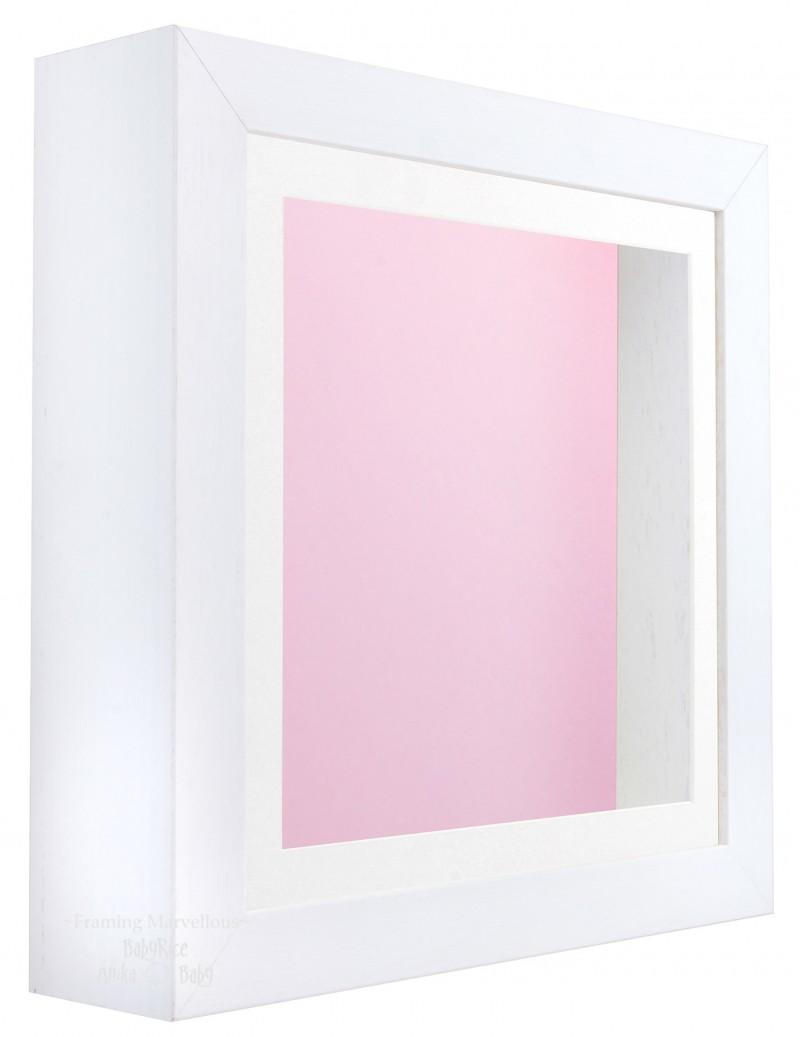White Shadow Box Deep Display 3D Wooden Frame Square White Front / Pink Back
