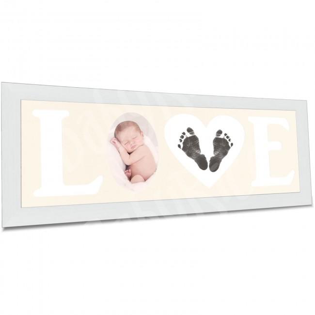 Baby Hand and Footprint Kit with Love Photo Picture Frame in Silver – Cream