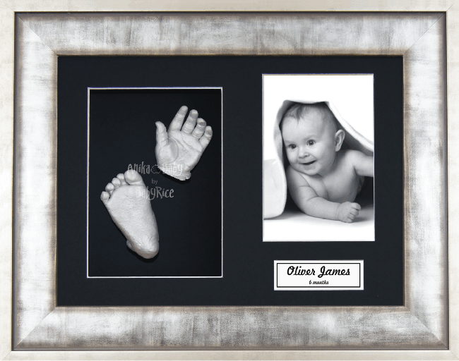New Baby Present 3D Casting Kit, Metal look Frame, Silver Hands Feet