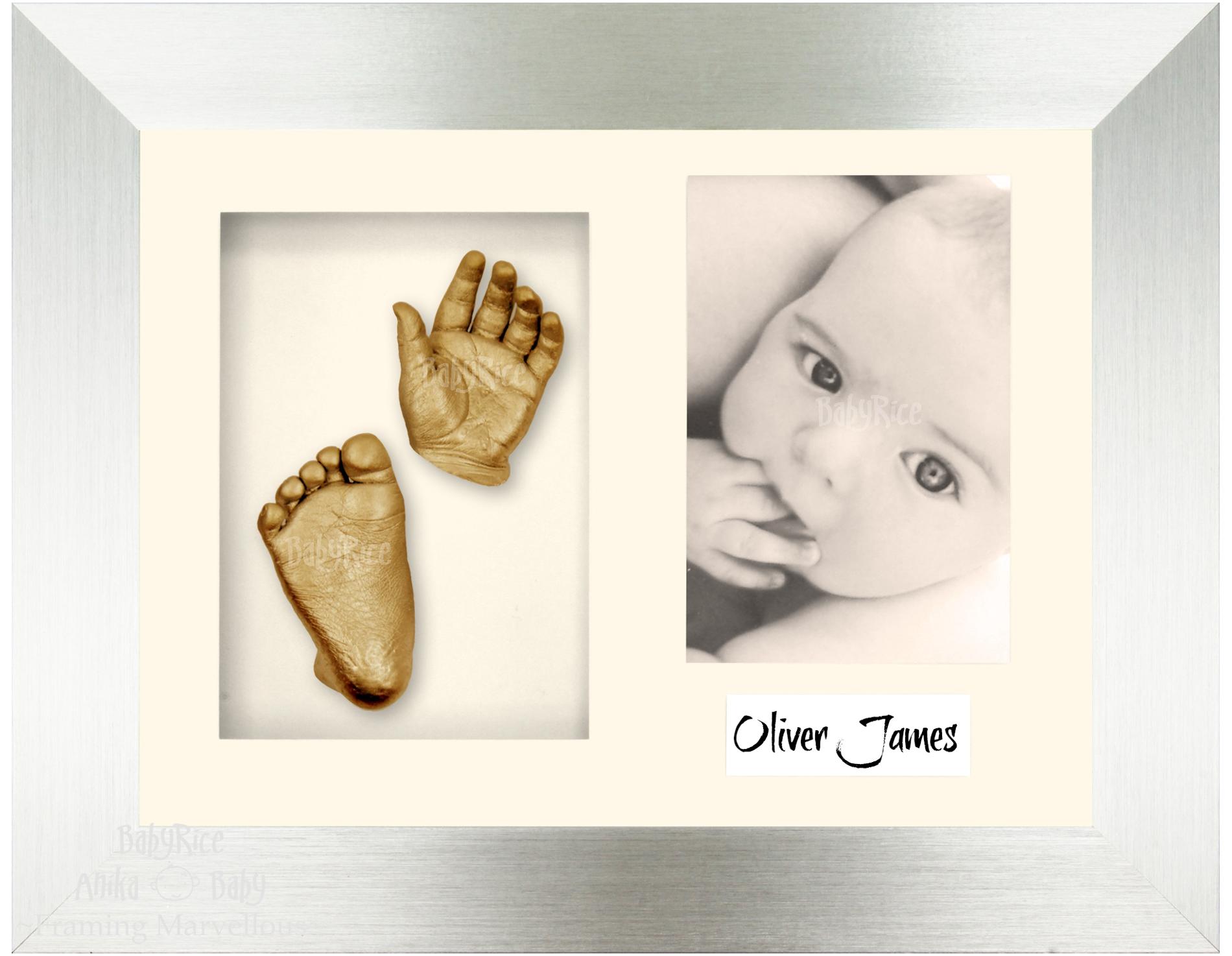 Silver Frame, Cream Mount, Golden Baby Hand Foot Cast