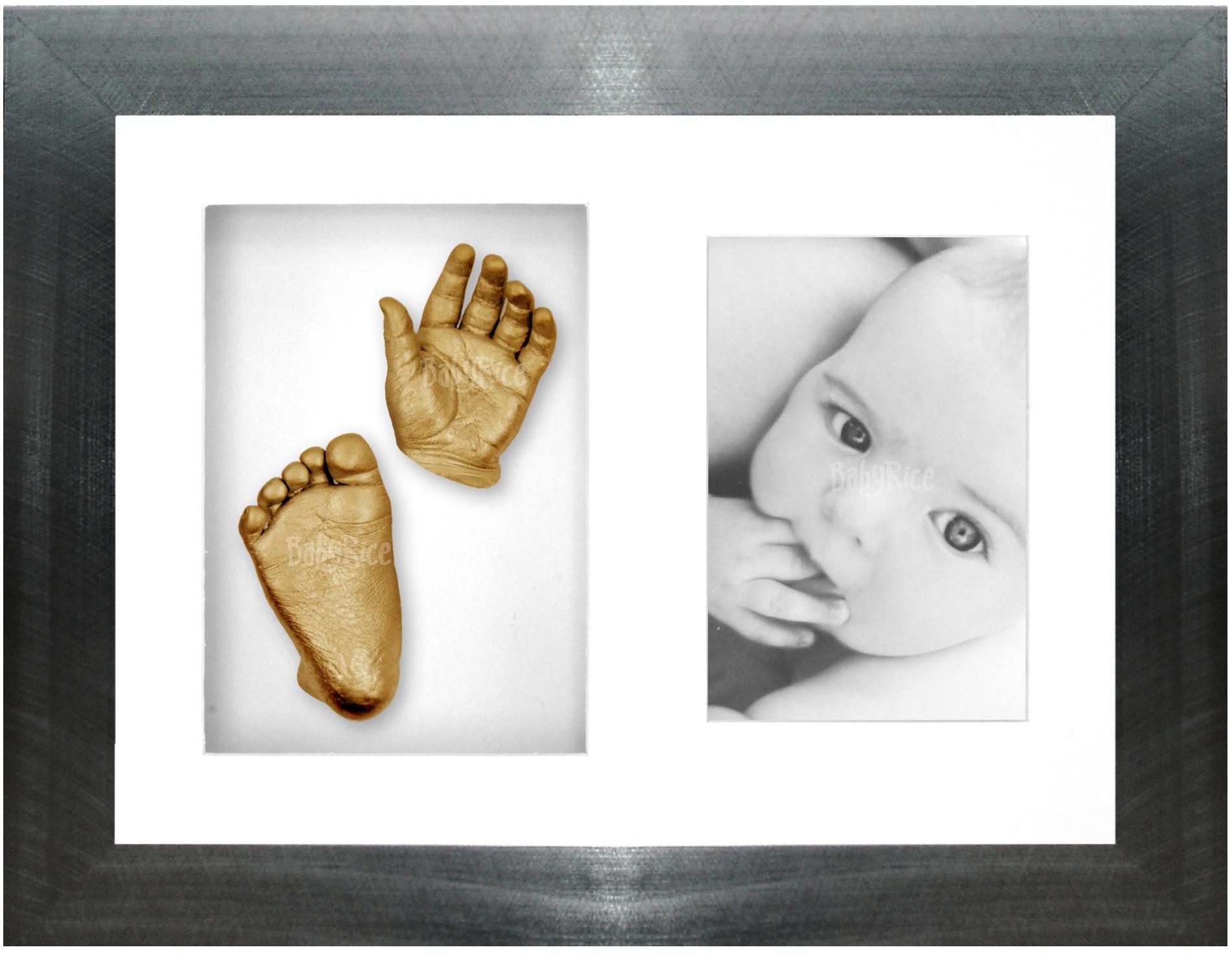 Baby Hand Foot Moulding Kit Gold with Pewter Frame Set