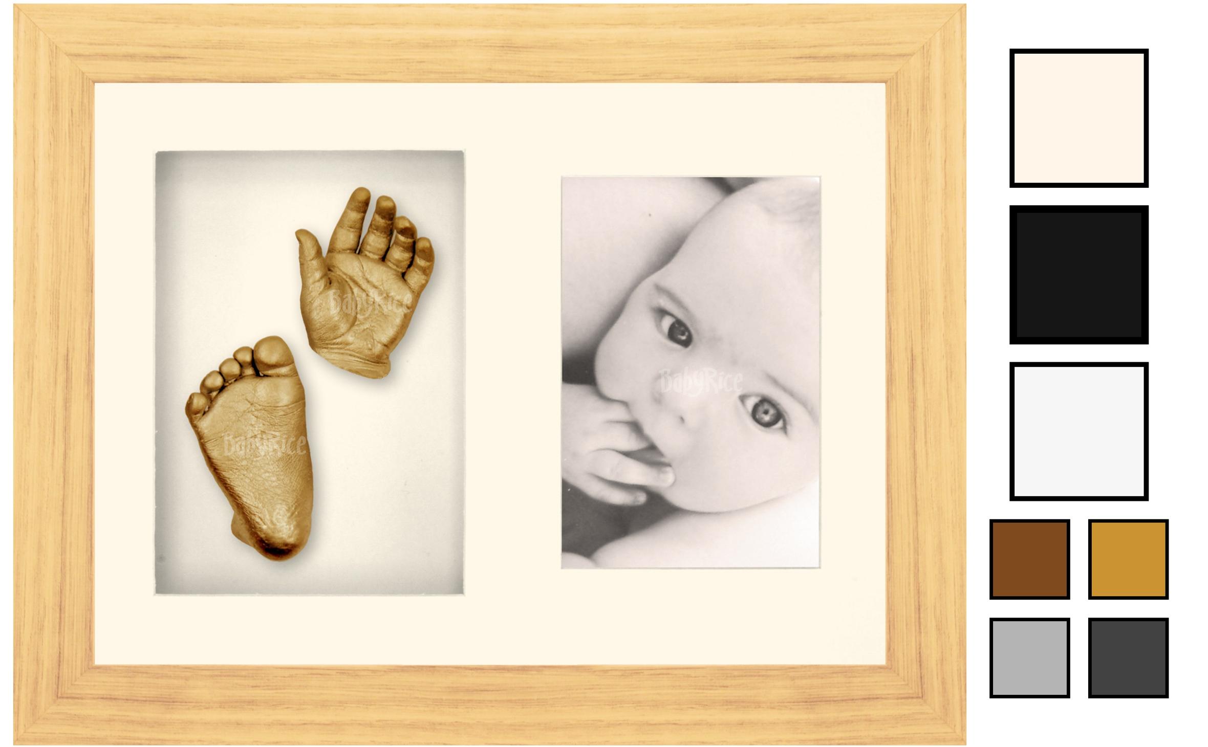 Baby Hand Foot Mould Kit with Oak effect Frame – First Photo 3D Cast Display