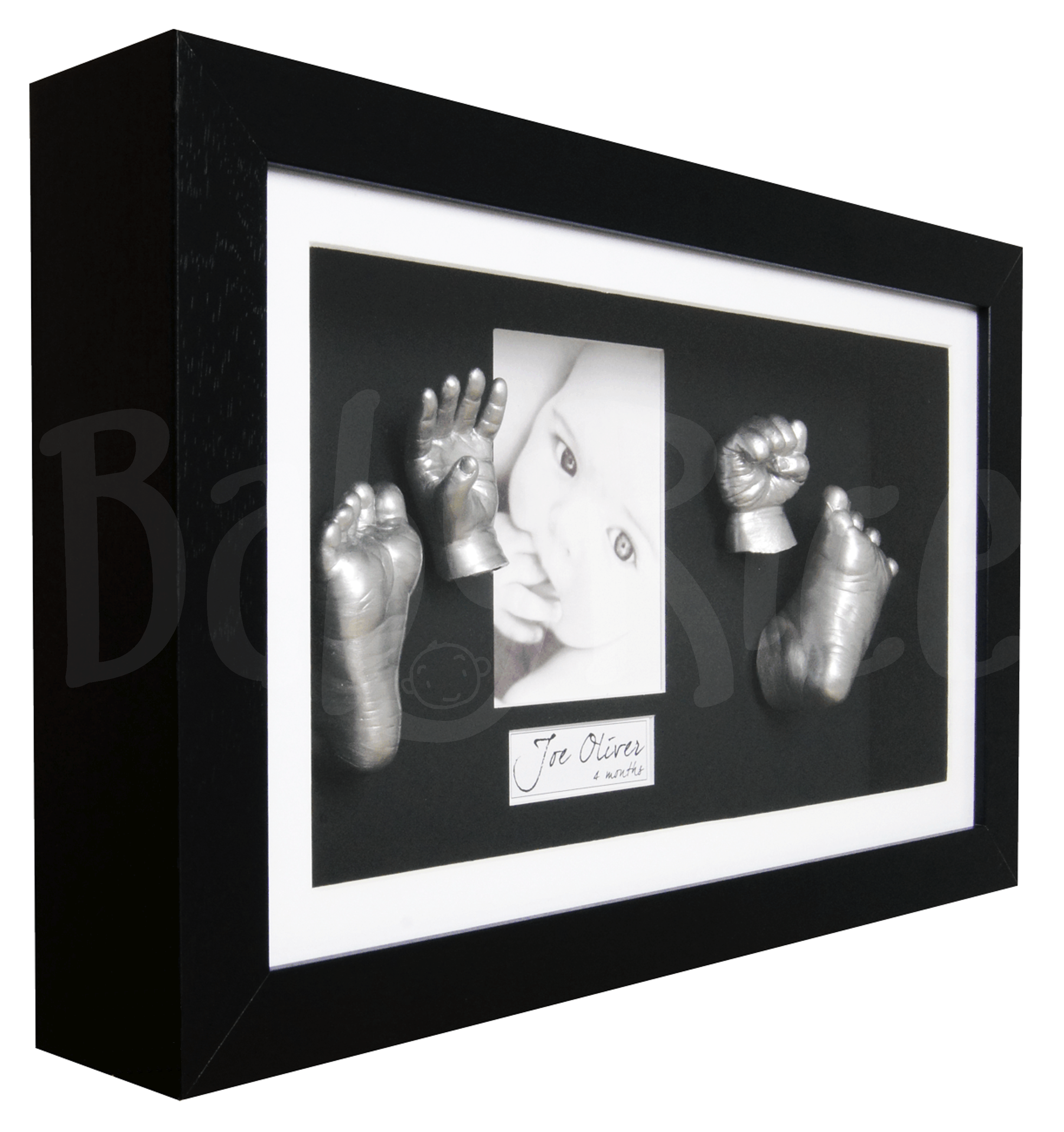 Large baby hand and foot casting kit with black frame, silver paint