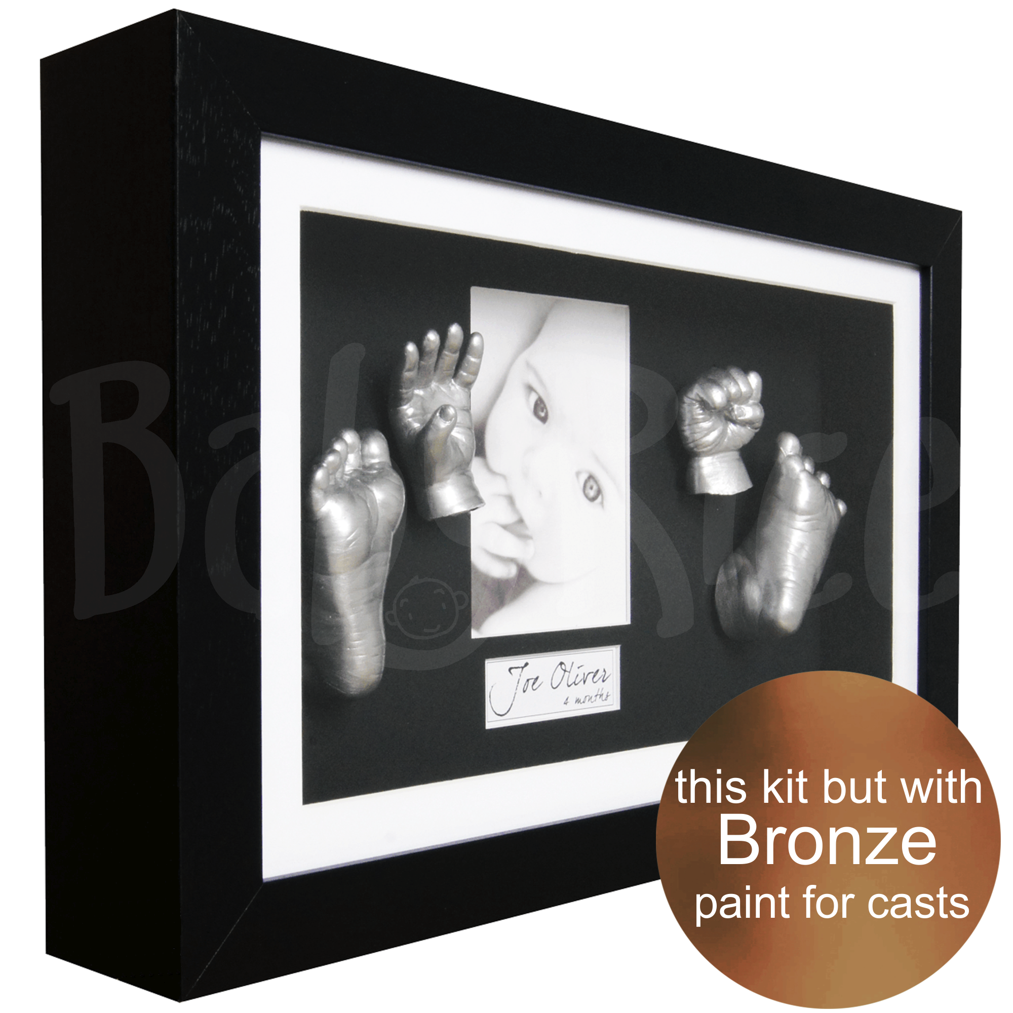 Large baby hand and foot casting kit with black frame, bronze paint