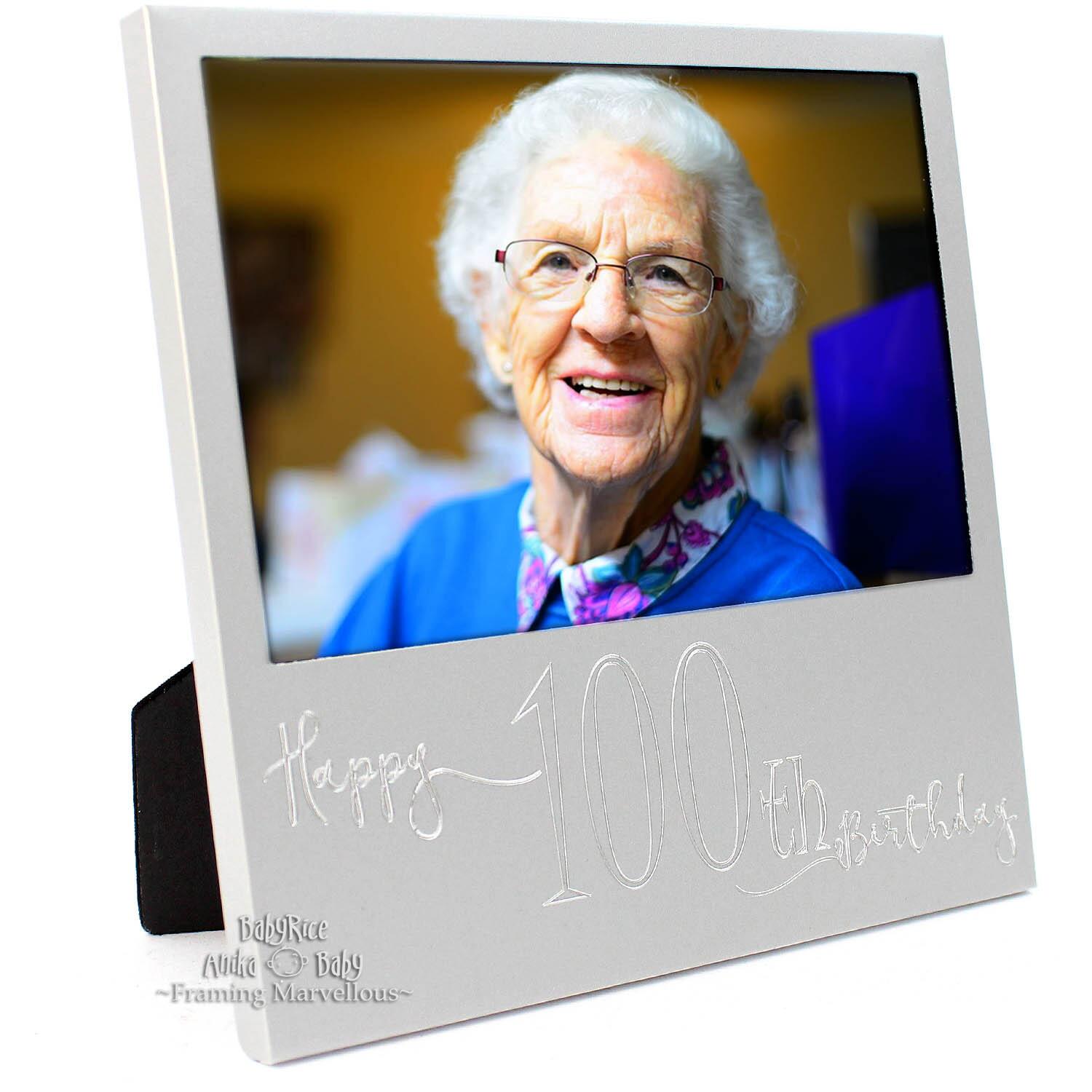 New Engraved Silver 100 Birthday Photo Frame