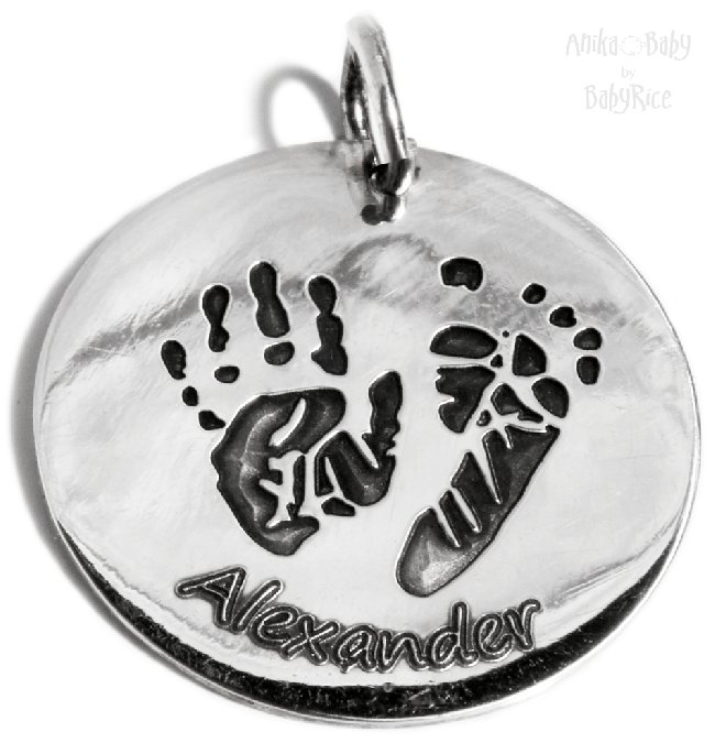 Baby Child Handprint Footprint Jewellery Silver Circle Pendant Oxi