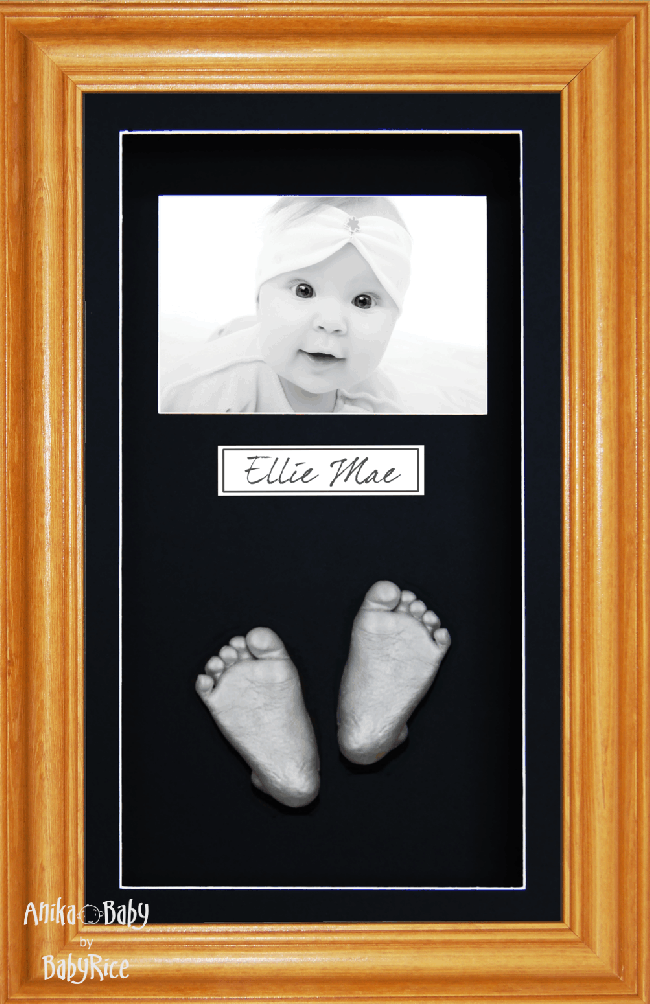 Baby 3D Handprint Footprint Casting Kit, Honey Pine Frame, Silver Paint