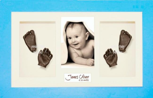 Baby Boy Gift, Casting Kit, Blue Frame, 3D Bronze Handprints Footprints