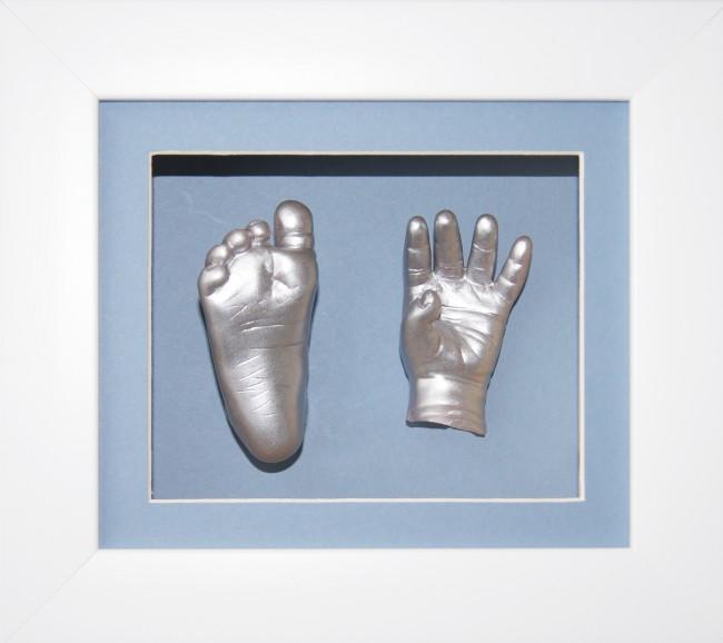 Baby Boy Casting Kit White 6x5 Frame Blue Mount Silver Metallic Paint