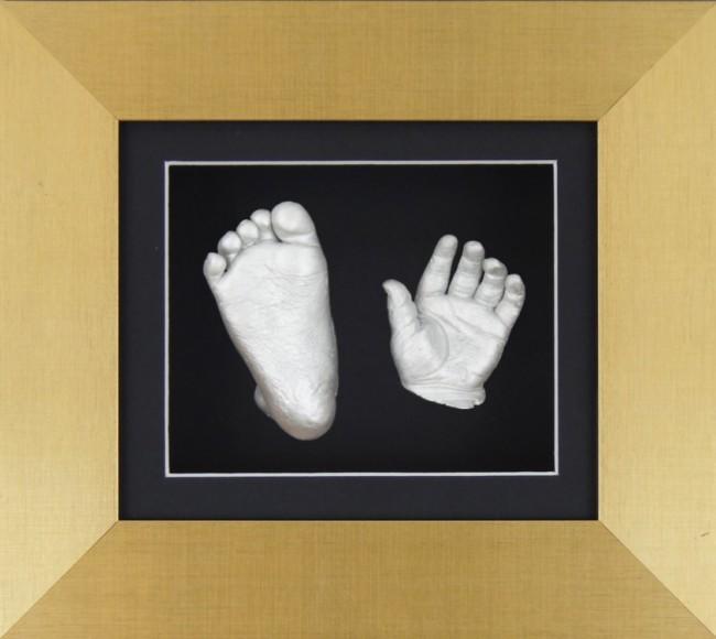 Gold Frame Baby Casting Kit Black mount Silver Hand Foot Casts