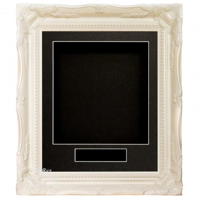 White Ornate Rococo frame, Black Mount and Black Backing Card