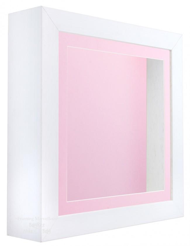 White Shadow Box Deep Display 3D Wooden Frame Square Pink Front / Pink Back