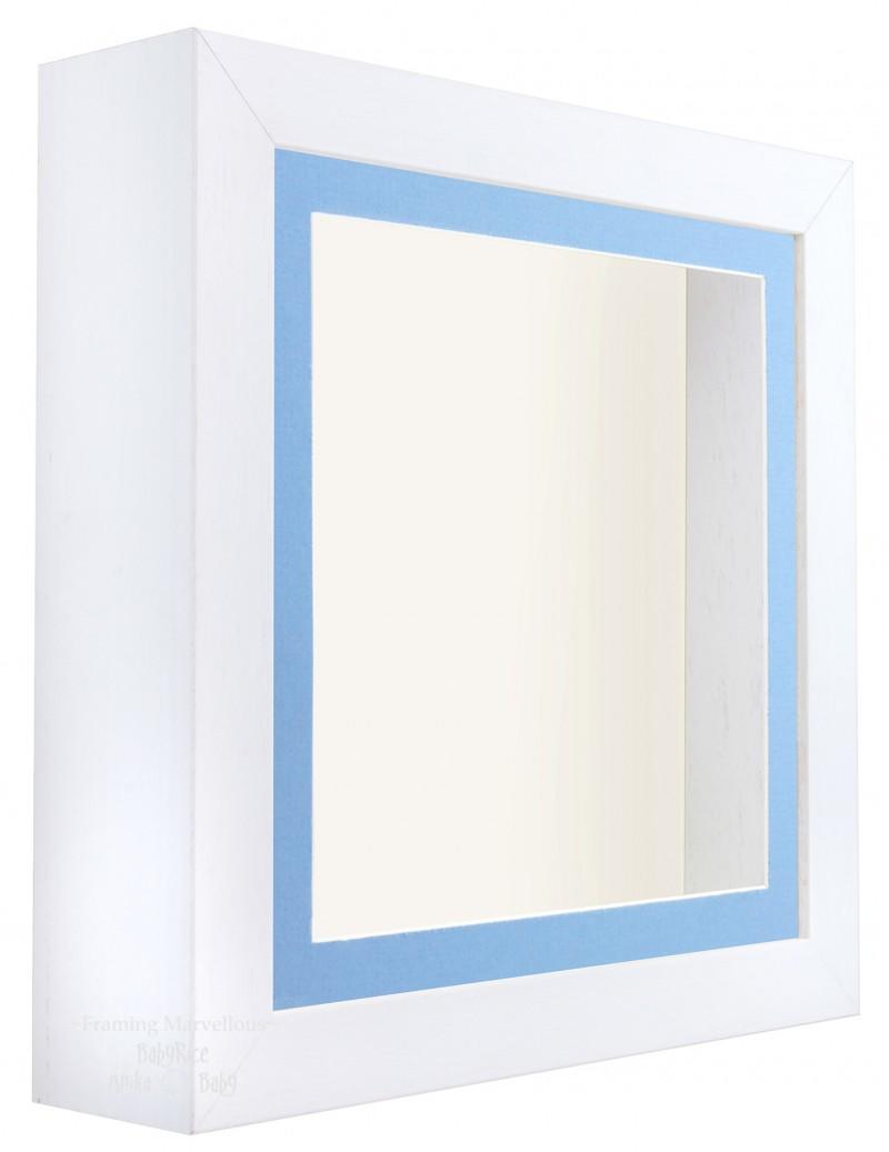 White Shadow Box Deep Display 3D Wooden Frame Square Blue Front / Cream Back