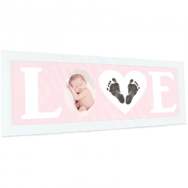 Baby Hand and Footprint Kit with Love Photo Picture Frame in White – Pink